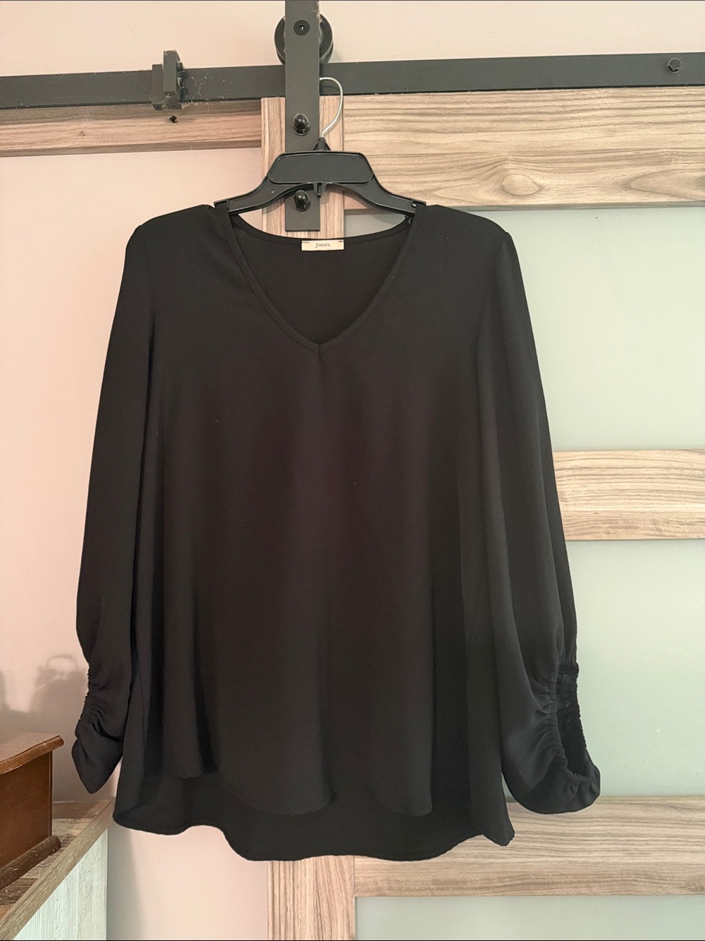 Women's Black V-Neck Blouse - Elegant Long Sleeve Top